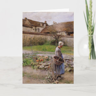Carte Octobre avec une femme dans son jardin