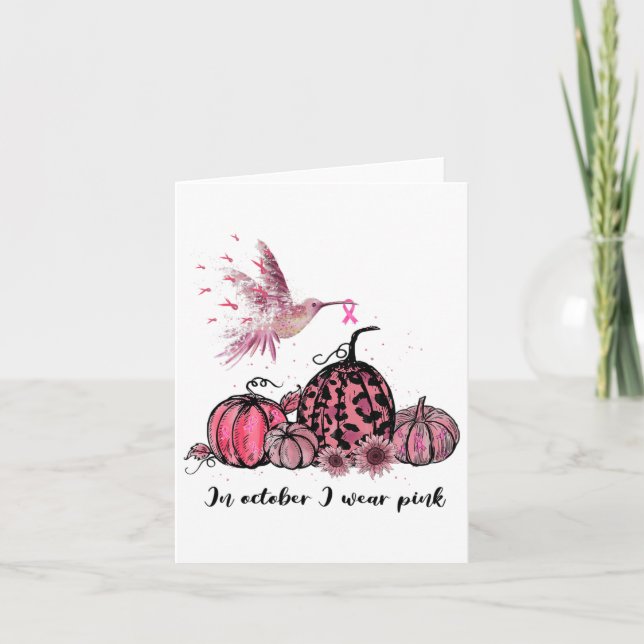 Carte Octobre Nous Portons Pink Hummingbird Cancer du se (Devant)