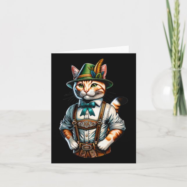 Carte Octobre Parti Chat Funny Allemand Bavarois Lederho (Devant)