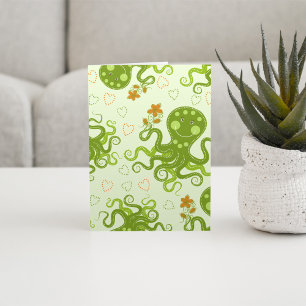 Carte Octopes Vertes Avec Fleurs