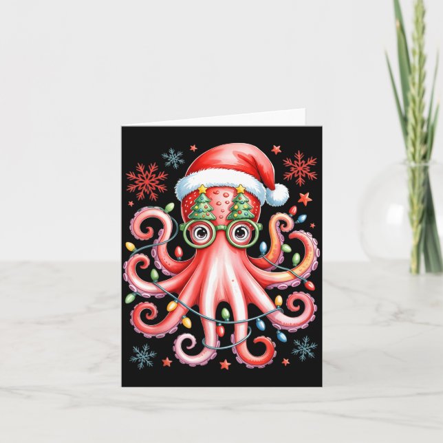 Carte Octopus Gles Santa Hat Christmas Light Ocean Anima (Devant)