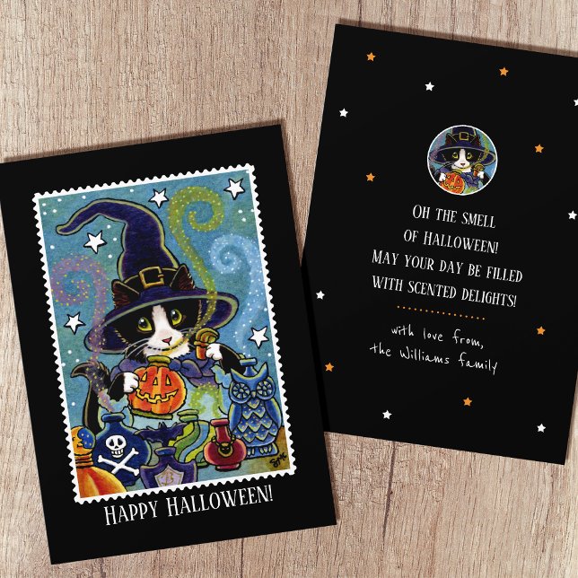 Carte Odeur amusante d'Halloween Chat Sorcière Parfum pl (Créateur téléchargé)