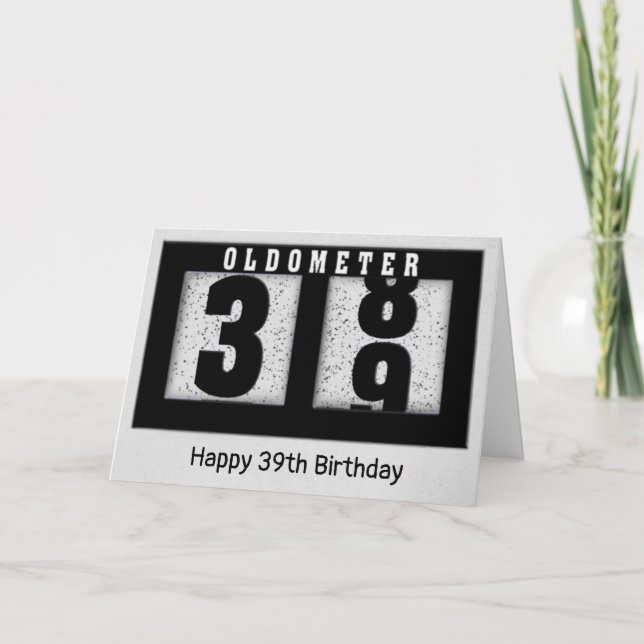 Carte Odomètre noir pour 39e anniversaire (Devant)