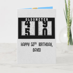 Carte Odomètre noir pour 50e anniversaire avec nom