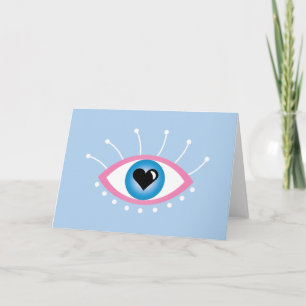 Carte Oeil mal grec avec cils rose bleu