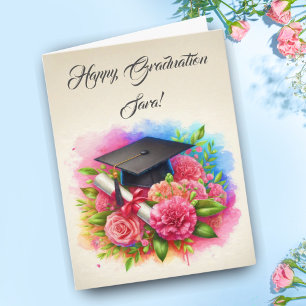 Carte Oeillets et Roses Aquarellés avec capuchon de grad