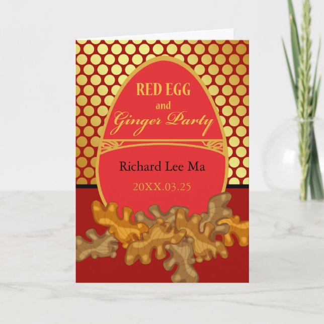 Carte Oeuf rouge et fête du gingembre pour bébé, invitat (Devant)
