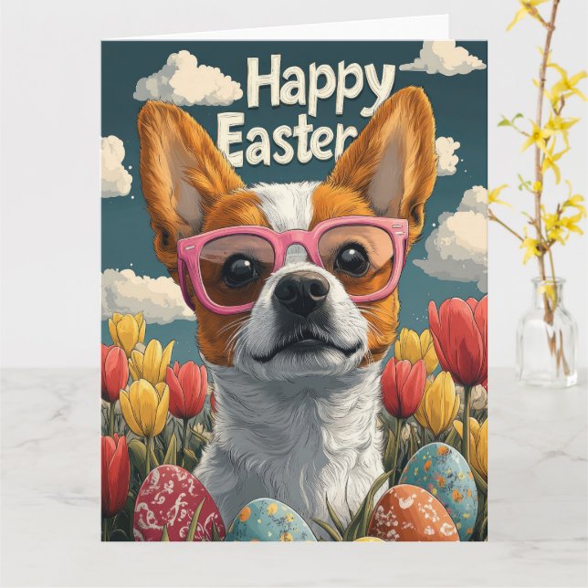 Carte Oeufs de Pâques Basenji (Fleur jaune)