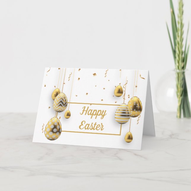 Carte Oeufs de Pâques blancs et dorés Salutation (Devant)