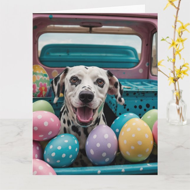 Carte OEufs de Pâques Dalmatiens (Fleur jaune)