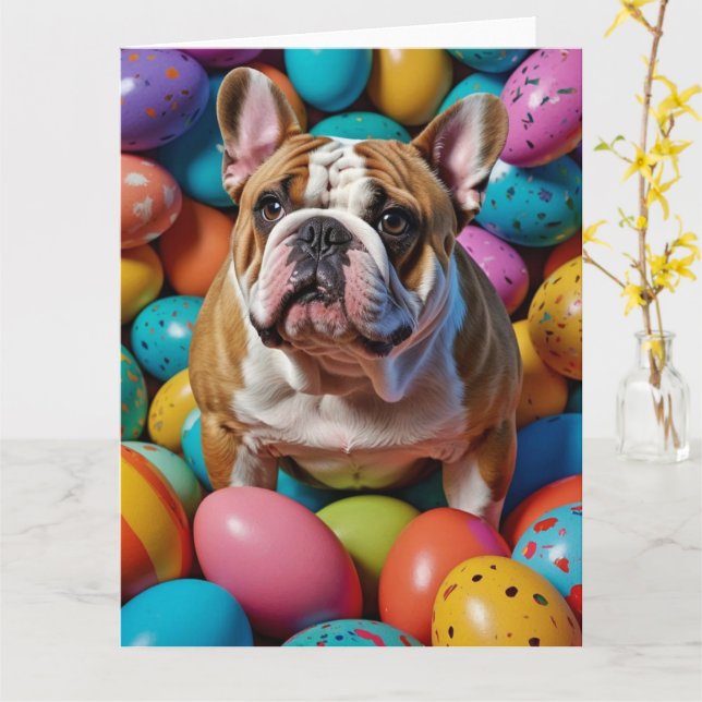Carte OEufs de Pâques de Bulldog (Fleur jaune)