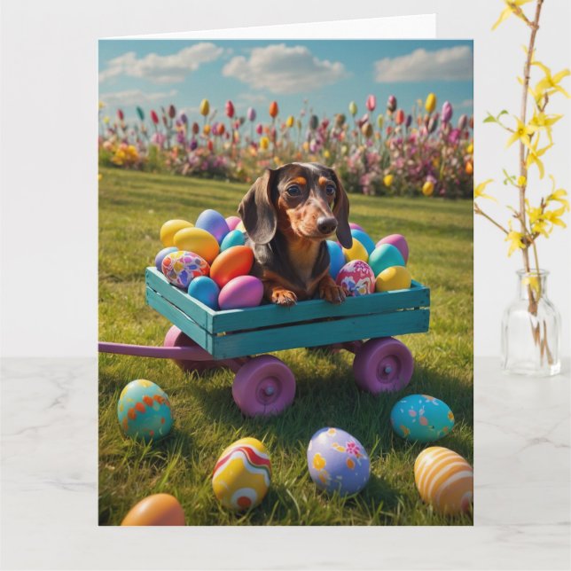 Carte Oeufs de Pâques de Dachshund (Fleur jaune)