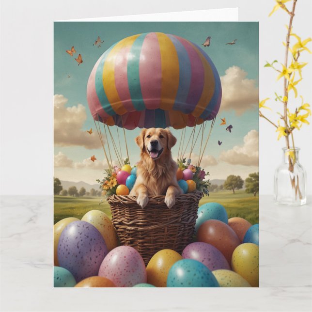 Carte OEufs de Pâques Golden Retriever (Fleur jaune)
