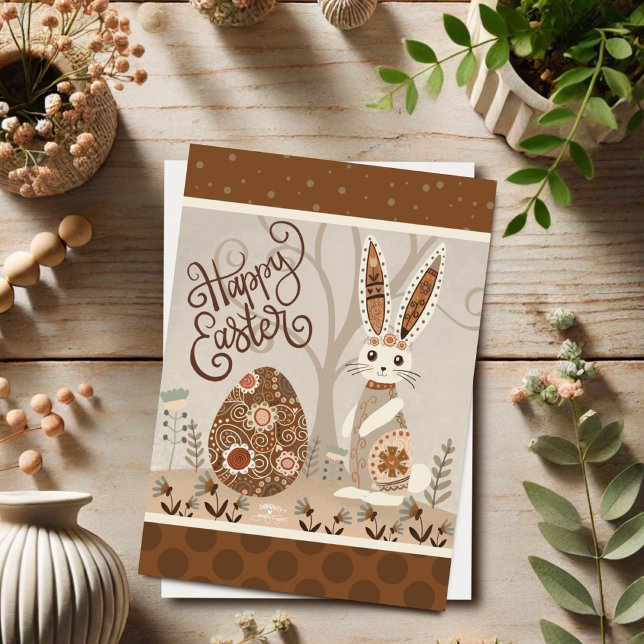 Carte Oeufs de Pâques Lapin Folk Mignonne Inspirivée (Créateur téléchargé)