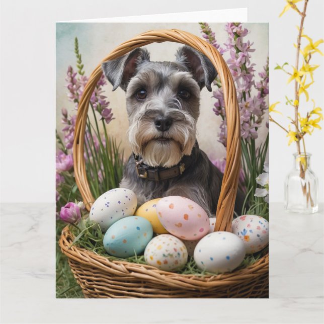 Carte OEufs de Pâques Schnauzer (Fleur jaune)
