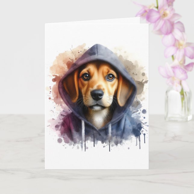 Carte Œuvre d'art à l'aquarelle Chien brun dans un sweat (Orchidée)