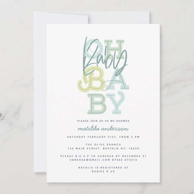 Carte Oh bébé fête baby shower moderne bébé (Devant)