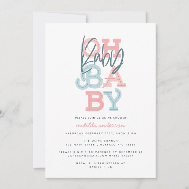 Carte Oh bébé fête baby shower moderne bébé (Devant)