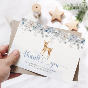 Carte Oh cerf bleu argent garçon baby shower merci