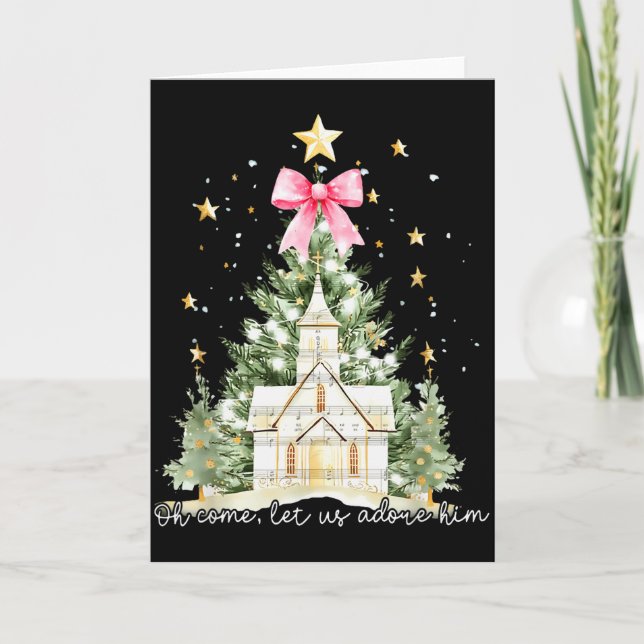 Carte Oh Come Let Us Adore Him Jesus Christmas Tree Coqu (Devant)