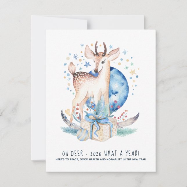 Carte Oh Deer 2020 quoi par an ! Vacances de Noël mignon (Devant)