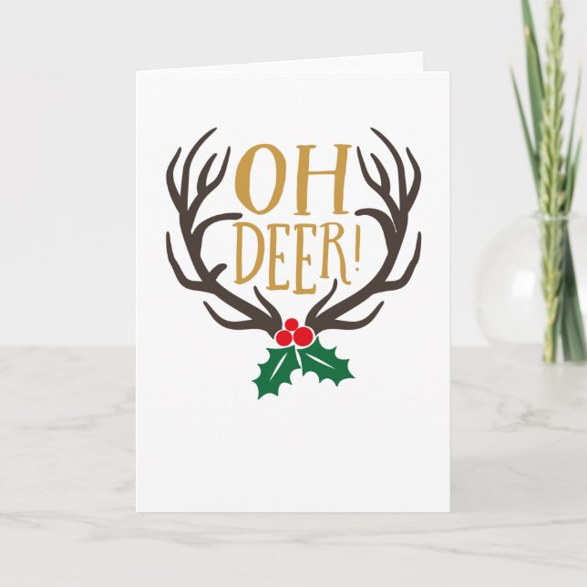 Carte Oh Deer Reindeen Avec Antlers Pour Noël (Devant)
