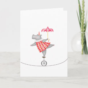 Carte Oh quel cirque ! hippopotame monocycle fil card