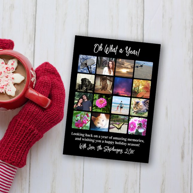 Carte Oh Quelle année en revue 16 Photo Collage (year in review photo collage 16 photo christmas card)