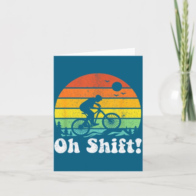Carte Oh Shift Funny Mountain Bike Rider Biking Retro Cy (Devant)