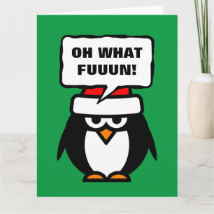 Carte Oh What Fun pingouin dessin animé Noël très grand