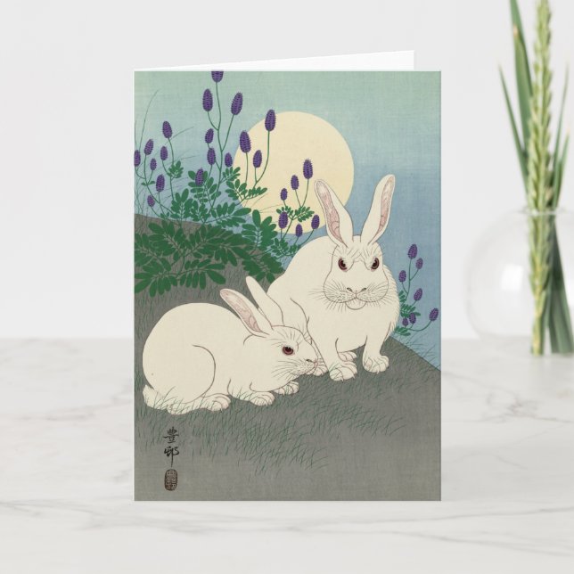 Carte Ohara Koson, deux lapins - Art Japonais (Devant)