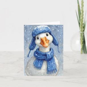 Carte Oie blanche d'hiver avec écharpe bleue