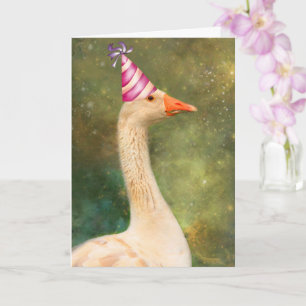 Carte Oie Dans Un Casquette De Fête Anniversaire
