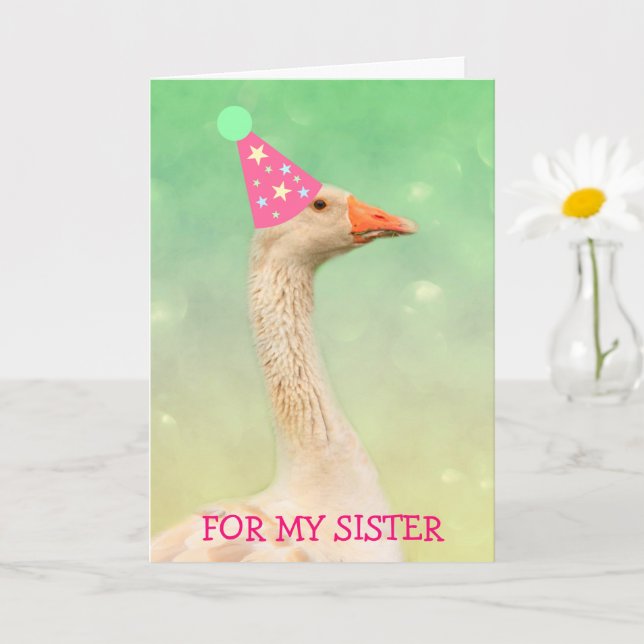 Carte Oie de la fête du glamour "Pour soeur" Anniversair (Petite plante)