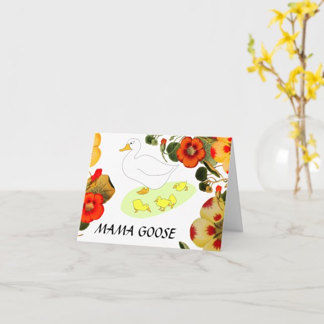 Carte Oie de maman et fleurs d'oie, fête de l'oie de mèr (Fleur jaune)