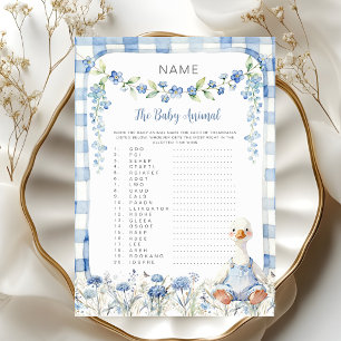 Carte Oie Idiote Fleur Bleue à Carreaux Animal de Bébé