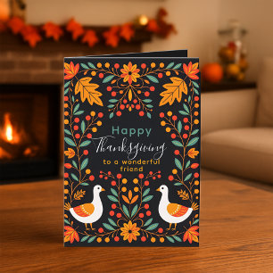 Carte Oies folksy et feuilles d'automne Thanksgiving