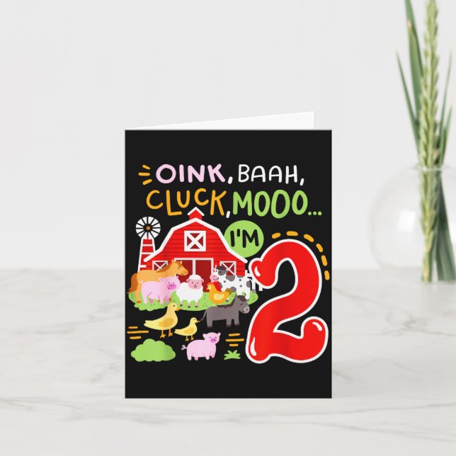 Carte Oink Baa Moo I'm 2 Farm Animals 2nd Birthday Two Y (Devant)