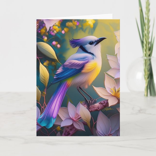 Carte Oiseau à poitrine jaune violet (Devant)