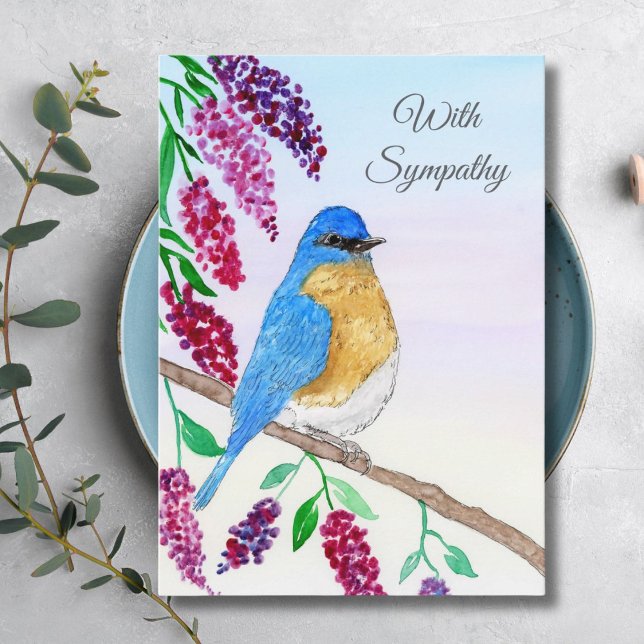 Carte Oiseau Bleu Aquarelle Sympathie Dans Arbre De Wist (Créateur téléchargé)