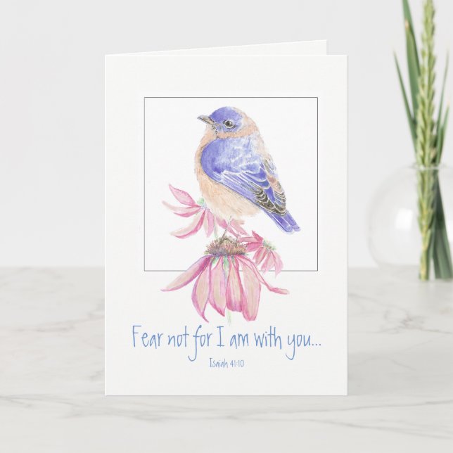 Carte Oiseau bleu inspiré de 40:10 d'Isaïe d'écriture (Devant)