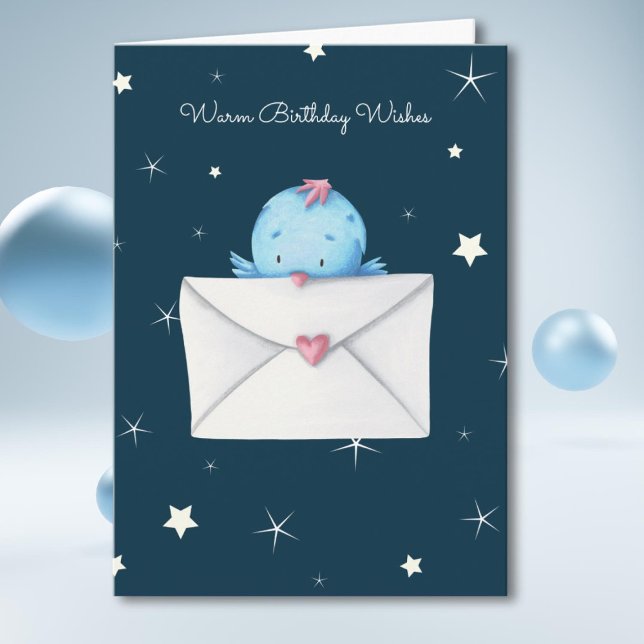 Carte Oiseau bleu mignon avec lettre Anniversaire person (Créateur téléchargé)