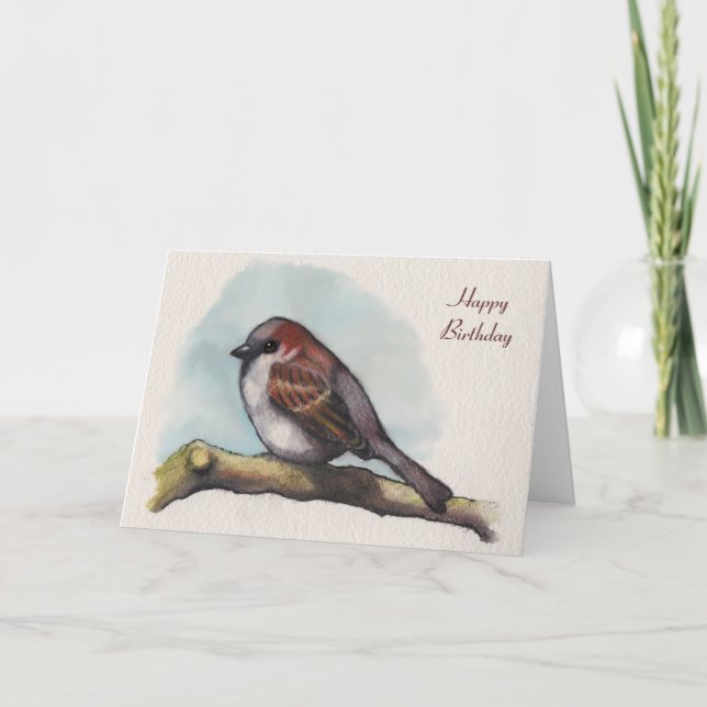 Carte Oiseau, Bruant : Peinture aquarelle, Anniversaire (Devant)