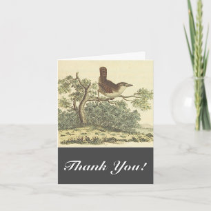 Carte Oiseau dans un arbre, "Merci !", Vintage