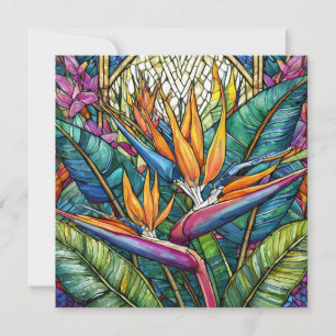 Carte Oiseau de fleurs paradisiaques vitrail