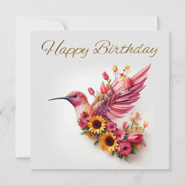 Carte Oiseau de mer avec des fleurs Joyeux anniversaire (Devant)