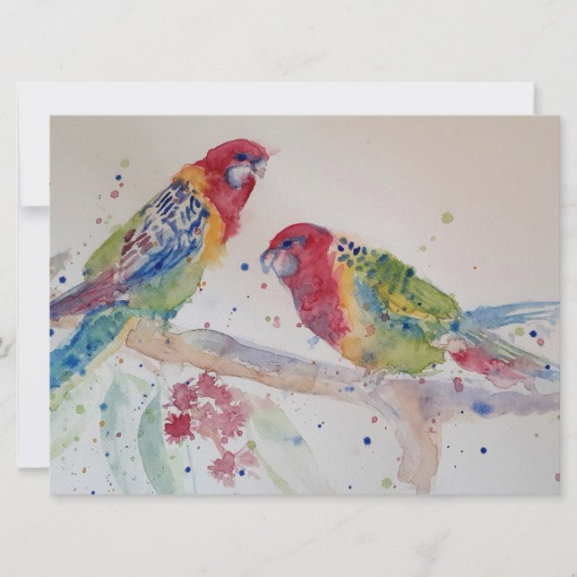 Carte Oiseau de perroquet rouge mignon Aquarelle Art (Devant)
