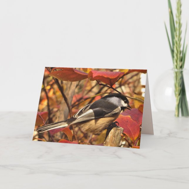 Carte Oiseau de poulet aux feuilles d'automne roses Anni (Devant)