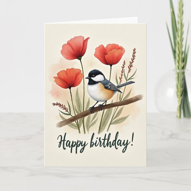 Carte Oiseau Doux et Fleurs (Devant)