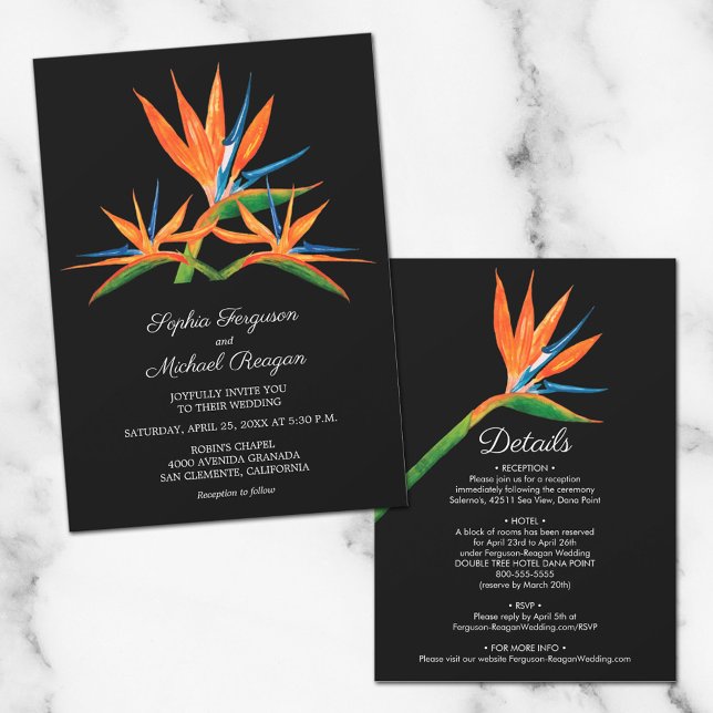 Carte Oiseau du Paradis Mariage Floral tout en un Invita (Créateur téléchargé)